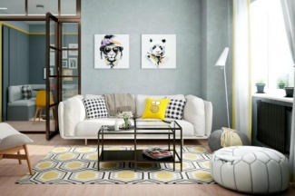 Aqui, muita graça com as almofadas e quadros descontraídos; 