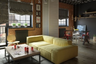 O estilo industrial predomina neste sala;