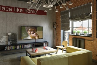 O estilo industrial predomina neste sala;