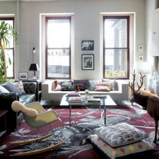 sala com decoração neutra e tapete bohemio sala com decoração neutra e tapete bohemio